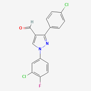molecular formula C16H9Cl2FN2O B12018871 1-(3-Chloro-4-fluorophenyl)-3-(4-chlorophenyl)-1H-pyrazole-4-carbaldehyde CAS No. 618098-82-1