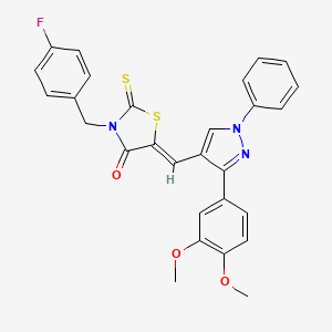 molecular formula C28H22FN3O3S2 B12018906 (5Z)-5-{[3-(3,4-dimethoxyphenyl)-1-phenyl-1H-pyrazol-4-yl]methylene}-3-(4-fluorobenzyl)-2-thioxo-1,3-thiazolidin-4-one CAS No. 623935-81-9