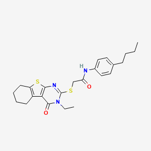 molecular formula C24H29N3O2S2 B12018965 N-(4-butylphenyl)-2-[(3-ethyl-4-oxo-3,4,5,6,7,8-hexahydro[1]benzothieno[2,3-d]pyrimidin-2-yl)sulfanyl]acetamide CAS No. 577960-86-2