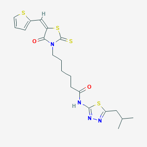 molecular formula C20H24N4O2S4 B12018970 N-(5-Isobutyl-1,3,4-thiadiazol-2-YL)-6-[(5E)-4-oxo-5-(2-thienylmethylene)-2-thioxo-1,3-thiazolidin-3-YL]hexanamide 