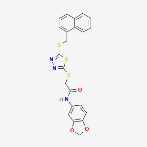 molecular formula C22H17N3O3S3 B12018986 N-(1,3-benzodioxol-5-yl)-2-({5-[(naphthalen-1-ylmethyl)sulfanyl]-1,3,4-thiadiazol-2-yl}sulfanyl)acetamide 