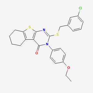 molecular formula C25H23ClN2O2S2 B12019218 2-[(3-chlorobenzyl)sulfanyl]-3-(4-ethoxyphenyl)-5,6,7,8-tetrahydro[1]benzothieno[2,3-d]pyrimidin-4(3H)-one 