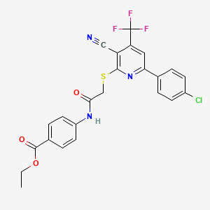 molecular formula C24H17ClF3N3O3S B12019226 Ethyl 4-[({[6-(4-chlorophenyl)-3-cyano-4-(trifluoromethyl)-2-pyridinyl]sulfanyl}acetyl)amino]benzoate CAS No. 617697-46-8