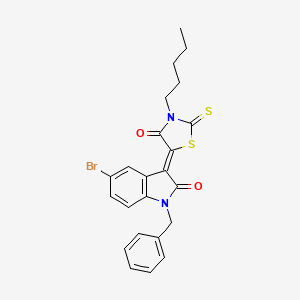 molecular formula C23H21BrN2O2S2 B12019244 (3Z)-1-benzyl-5-bromo-3-(4-oxo-3-pentyl-2-thioxo-1,3-thiazolidin-5-ylidene)-1,3-dihydro-2H-indol-2-one 