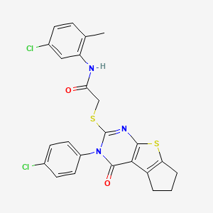 molecular formula C24H19Cl2N3O2S2 B12019335 N-(5-chloro-2-methylphenyl)-2-{[3-(4-chlorophenyl)-4-oxo-3,5,6,7-tetrahydro-4H-cyclopenta[4,5]thieno[2,3-d]pyrimidin-2-yl]sulfanyl}acetamide 