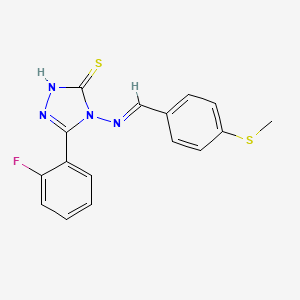 molecular formula C16H13FN4S2 B12019337 5-(2-F-Phenyl)-4-((4-(methylthio)benzylidene)amino)-4H-1,2,4-triazole-3-thiol CAS No. 578720-77-1