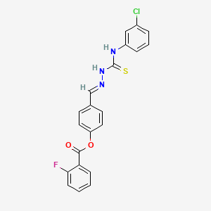 molecular formula C21H15ClFN3O2S B12019348 4-(2-((3-Chloroanilino)carbothioyl)carbohydrazonoyl)phenyl 2-fluorobenzoate CAS No. 765911-97-5