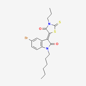 molecular formula C20H23BrN2O2S2 B12019359 (3Z)-5-bromo-1-hexyl-3-(4-oxo-3-propyl-2-thioxo-1,3-thiazolidin-5-ylidene)-1,3-dihydro-2H-indol-2-one 