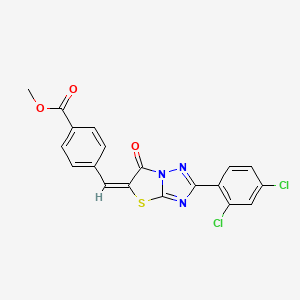 molecular formula C19H11Cl2N3O3S B12019368 methyl 4-[(E)-(2-(2,4-dichlorophenyl)-6-oxo[1,3]thiazolo[3,2-b][1,2,4]triazol-5(6H)-ylidene)methyl]benzoate CAS No. 606962-88-3