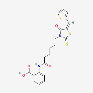 molecular formula C21H20N2O4S3 B12019435 2-({6-[(5E)-4-Oxo-5-(2-thienylmethylene)-2-thioxo-1,3-thiazolidin-3-YL]hexanoyl}amino)benzoic acid 