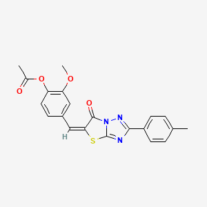 molecular formula C21H17N3O4S B12019462 2-Methoxy-4-[(E)-(2-(4-methylphenyl)-6-oxo[1,3]thiazolo[3,2-B][1,2,4]triazol-5(6H)-ylidene)methyl]phenyl acetate 