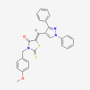 molecular formula C27H21N3O2S2 B12019476 (5Z)-5-[(1,3-diphenyl-1H-pyrazol-4-yl)methylene]-3-(4-methoxybenzyl)-2-thioxo-1,3-thiazolidin-4-one CAS No. 624723-10-0