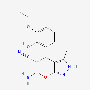molecular formula C16H16N4O3 B12019481 6-Amino-4-(3-ethoxy-2-hydroxyphenyl)-3-methyl-1,4-dihydropyrano[2,3-c]pyrazole-5-carbonitrile 