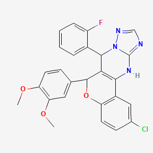 molecular formula C26H20ClFN4O3 B12019520 2-chloro-6-(3,4-dimethoxyphenyl)-7-(2-fluorophenyl)-7,12-dihydro-6H-chromeno[4,3-d][1,2,4]triazolo[1,5-a]pyrimidine 
