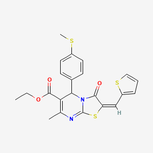 molecular formula C22H20N2O3S3 B12019547 Ethyl 7-methyl-5-(4-(methylthio)phenyl)-3-oxo-2-(thiophen-2-ylmethylene)-3,5-dihydro-2H-thiazolo[3,2-a]pyrimidine-6-carboxylate CAS No. 306309-61-5