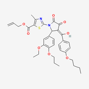 molecular formula C34H38N2O8S B12019566 allyl 2-[3-(4-butoxybenzoyl)-2-(3-ethoxy-4-propoxyphenyl)-4-hydroxy-5-oxo-2,5-dihydro-1H-pyrrol-1-yl]-4-methyl-1,3-thiazole-5-carboxylate 