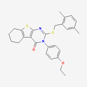 molecular formula C27H28N2O2S2 B12019713 2-[(2,5-dimethylbenzyl)sulfanyl]-3-(4-ethoxyphenyl)-5,6,7,8-tetrahydro[1]benzothieno[2,3-d]pyrimidin-4(3H)-one 
