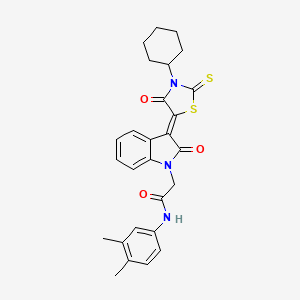 molecular formula C27H27N3O3S2 B12019717 2-[(3Z)-3-(3-cyclohexyl-4-oxo-2-thioxo-1,3-thiazolidin-5-ylidene)-2-oxo-2,3-dihydro-1H-indol-1-yl]-N-(3,4-dimethylphenyl)acetamide 