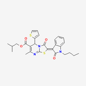 molecular formula C28H29N3O4S2 B12019743 Isobutyl 2-(1-butyl-2-oxoindolin-3-ylidene)-7-methyl-3-oxo-5-(thiophen-2-yl)-3,5-dihydro-2H-thiazolo[3,2-a]pyrimidine-6-carboxylate CAS No. 618078-05-0