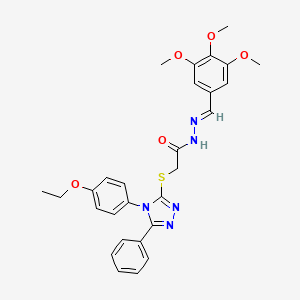 molecular formula C28H29N5O5S B12019747 2-{[4-(4-ethoxyphenyl)-5-phenyl-4H-1,2,4-triazol-3-yl]sulfanyl}-N'-[(E)-(3,4,5-trimethoxyphenyl)methylidene]acetohydrazide 
