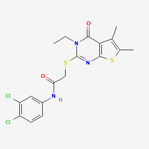 molecular formula C18H17Cl2N3O2S2 B12019773 N-(3,4-Dichlorophenyl)-2-((3-ethyl-5,6-dimethyl-4-oxo-3,4-dihydrothieno[2,3-d]pyrimidin-2-yl)thio)acetamide CAS No. 618427-83-1