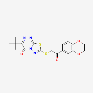 molecular formula C18H18N4O4S2 B1201993 3-Tert-butyl-7-[[2-(2,3-dihydro-1,4-benzodioxin-6-yl)-2-oxoethyl]thio]-[1,3,4]thiadiazolo[2,3-c][1,2,4]triazin-4-one 