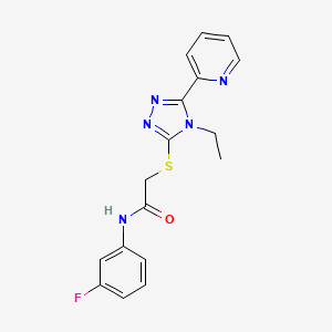molecular formula C17H16FN5OS B12019991 2-{[4-ethyl-5-(pyridin-2-yl)-4H-1,2,4-triazol-3-yl]sulfanyl}-N-(3-fluorophenyl)acetamide CAS No. 618414-41-8