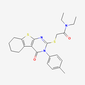 molecular formula C23H27N3O2S2 B12019998 N,N-diethyl-2-{[3-(4-methylphenyl)-4-oxo-3,4,5,6,7,8-hexahydro[1]benzothieno[2,3-d]pyrimidin-2-yl]sulfanyl}acetamide 