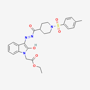 molecular formula C25H28N4O6S B12020411 ethyl {(3Z)-3-[({1-[(4-methylphenyl)sulfonyl]-4-piperidinyl}carbonyl)hydrazono]-2-oxo-2,3-dihydro-1H-indol-1-yl}acetate CAS No. 624726-29-0