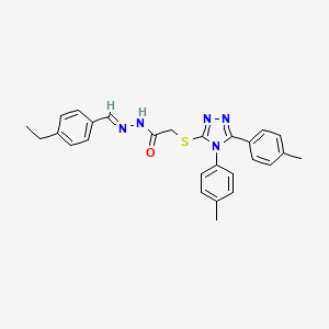 molecular formula C27H27N5OS B12020532 2-{[4,5-bis(4-methylphenyl)-4H-1,2,4-triazol-3-yl]sulfanyl}-N'-[(E)-(4-ethylphenyl)methylidene]acetohydrazide 