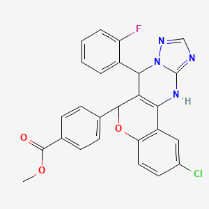 molecular formula C26H18ClFN4O3 B12020656 methyl 4-[2-chloro-7-(2-fluorophenyl)-7,12-dihydro-6H-chromeno[4,3-d][1,2,4]triazolo[1,5-a]pyrimidin-6-yl]benzoate 