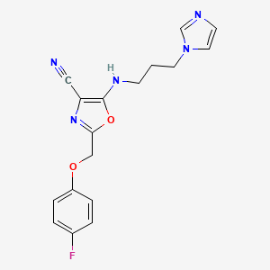 molecular formula C17H16FN5O2 B1202099 2-[(4-fluorophenoxy)methyl]-5-{[3-(1H-imidazol-1-yl)propyl]amino}-1,3-oxazole-4-carbonitrile 