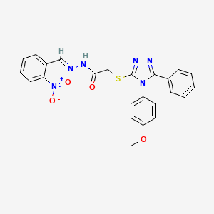 molecular formula C25H22N6O4S B12021093 2-{[4-(4-ethoxyphenyl)-5-phenyl-4H-1,2,4-triazol-3-yl]sulfanyl}-N'-[(E)-(2-nitrophenyl)methylidene]acetohydrazide 