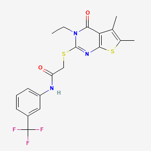 molecular formula C19H18F3N3O2S2 B12021167 2-((3-Ethyl-5,6-dimethyl-4-oxo-3,4-dihydrothieno[2,3-d]pyrimidin-2-yl)thio)-N-(3-(trifluoromethyl)phenyl)acetamide CAS No. 618427-65-9