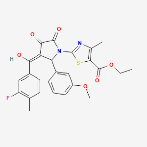 molecular formula C26H23FN2O6S B12021210 Ethyl 2-[3-(3-fluoro-4-methylbenzoyl)-4-hydroxy-2-(3-methoxyphenyl)-5-oxo-2,5-dihydro-1H-pyrrol-1-YL]-4-methyl-1,3-thiazole-5-carboxylate 