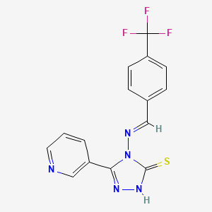 molecular formula C15H10F3N5S B12021244 5-(3-pyridinyl)-4-({(E)-[4-(trifluoromethyl)phenyl]methylidene}amino)-4H-1,2,4-triazol-3-yl hydrosulfide 