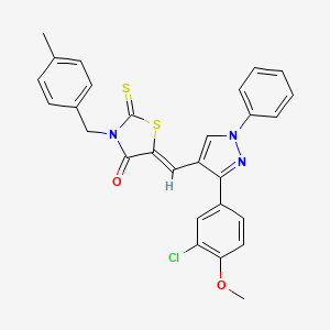 molecular formula C28H22ClN3O2S2 B12021356 (5Z)-5-{[3-(3-Chloro-4-methoxyphenyl)-1-phenyl-1H-pyrazol-4-YL]methylene}-3-(4-methylbenzyl)-2-thioxo-1,3-thiazolidin-4-one CAS No. 624724-31-8