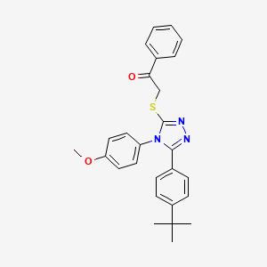 molecular formula C27H27N3O2S B12021389 2-{[5-(4-tert-butylphenyl)-4-(4-methoxyphenyl)-4H-1,2,4-triazol-3-yl]sulfanyl}-1-phenylethanone 