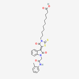 molecular formula C31H35N3O5S2 B12021500 11-[(5Z)-5-(1-{2-[(2-methylphenyl)amino]-2-oxoethyl}-2-oxo-1,2-dihydro-3H-indol-3-ylidene)-4-oxo-2-thioxo-1,3-thiazolidin-3-yl]undecanoic acid 