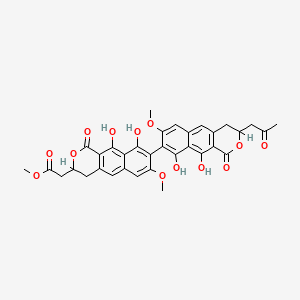 molecular formula C34H30O13 B1202157 Methyl 2-[8-[9,10-dihydroxy-7-methoxy-1-oxo-3-(2-oxopropyl)-3,4-dihydrobenzo[g]isochromen-8-yl]-9,10-dihydroxy-7-methoxy-1-oxo-3,4-dihydrobenzo[g]isochromen-3-yl]acetate CAS No. 55051-93-9
