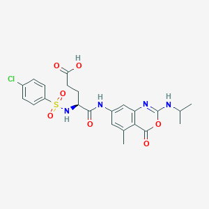 molecular formula C23H25ClN4O7S B1202161 7-(4-Chlorophenylsulfonyl-L-glutamyl)amino-5-methyl-2-isopropylamino-4H-3,1-benzoxazin-4-one CAS No. 138006-80-1