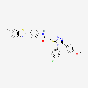 molecular formula C31H24ClN5O2S2 B12021672 2-{[4-(4-chlorophenyl)-5-(4-methoxyphenyl)-4H-1,2,4-triazol-3-yl]sulfanyl}-N-[4-(6-methyl-1,3-benzothiazol-2-yl)phenyl]acetamide CAS No. 618880-62-9