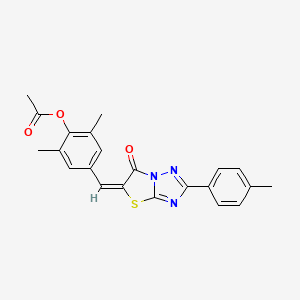 molecular formula C22H19N3O3S B12021742 2,6-Dimethyl-4-[(E)-(2-(4-methylphenyl)-6-oxo[1,3]thiazolo[3,2-B][1,2,4]triazol-5(6H)-ylidene)methyl]phenyl acetate 