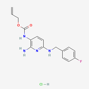 molecular formula C16H18ClFN4O2 B1202176 2-Amino-3-((prop-1-en-3-yl)oxycarbonylamino)-6-(4-fluorobenzylamino)pyridine hydrochloride CAS No. 149690-78-8