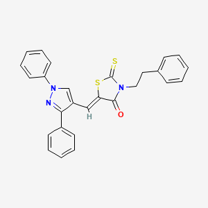 molecular formula C27H21N3OS2 B12021776 (5Z)-5-[(1,3-Diphenyl-1H-pyrazol-4-YL)methylene]-3-(2-phenylethyl)-2-thioxo-1,3-thiazolidin-4-one CAS No. 624724-46-5