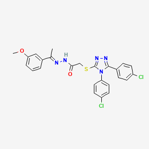 molecular formula C25H21Cl2N5O2S B12021785 2-{[4,5-bis(4-chlorophenyl)-4H-1,2,4-triazol-3-yl]sulfanyl}-N'-[(E)-1-(3-methoxyphenyl)ethylidene]acetohydrazide 
