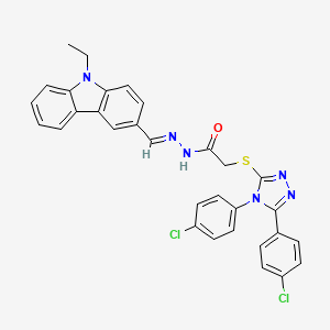 molecular formula C31H24Cl2N6OS B12021900 2-{[4,5-bis(4-chlorophenyl)-4H-1,2,4-triazol-3-yl]sulfanyl}-N'-[(E)-(9-ethyl-9H-carbazol-3-yl)methylidene]acetohydrazide 
