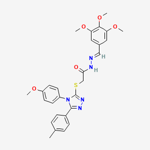molecular formula C28H29N5O5S B12022070 2-{[4-(4-methoxyphenyl)-5-(4-methylphenyl)-4H-1,2,4-triazol-3-yl]sulfanyl}-N'-[(E)-(3,4,5-trimethoxyphenyl)methylidene]acetohydrazide 