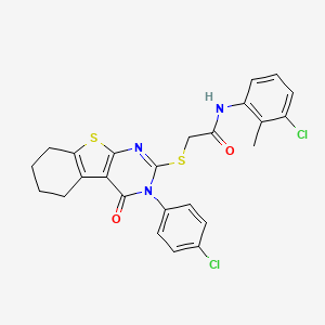 molecular formula C25H21Cl2N3O2S2 B12022082 N-(3-chloro-2-methylphenyl)-2-{[3-(4-chlorophenyl)-4-oxo-3,4,5,6,7,8-hexahydro[1]benzothieno[2,3-d]pyrimidin-2-yl]sulfanyl}acetamide 