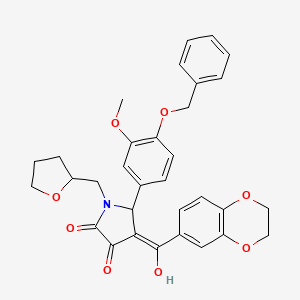 molecular formula C32H31NO8 B12022277 5-[4-(Benzyloxy)-3-methoxyphenyl]-4-(2,3-dihydro-1,4-benzodioxin-6-ylcarbonyl)-3-hydroxy-1-(tetrahydro-2-furanylmethyl)-1,5-dihydro-2H-pyrrol-2-one 